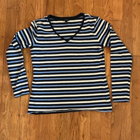 Talbots Tops - Talbots 100% Cotton V-Neck Textured Stripe Long Sleeve T-Shirt Size Small